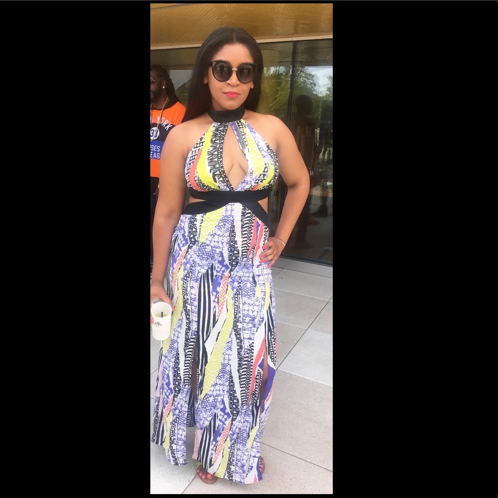 Long colorful pattern cut out dress